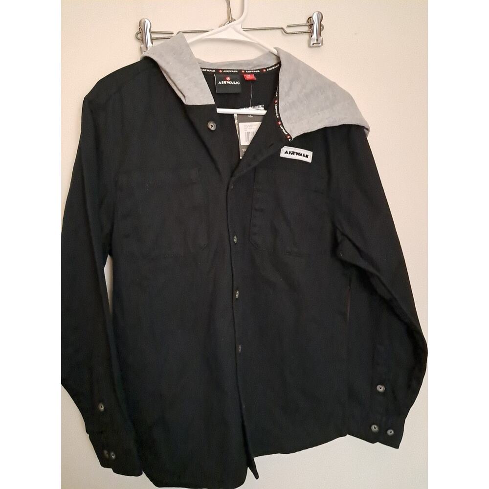 Airwalk Denim Shirt With Hoodie Size 16 Black